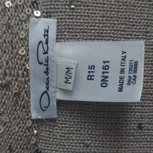 Oscar de la Renta Sequined Cropped Open Cardigan Bolero Size Medium Tan Gold - Picture 10 of 16